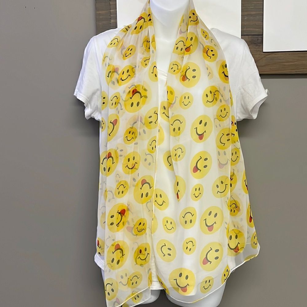 Emoji Smiley Face Happy Face Polyester White, Yellow, Black Red Fashion Scarf-OS